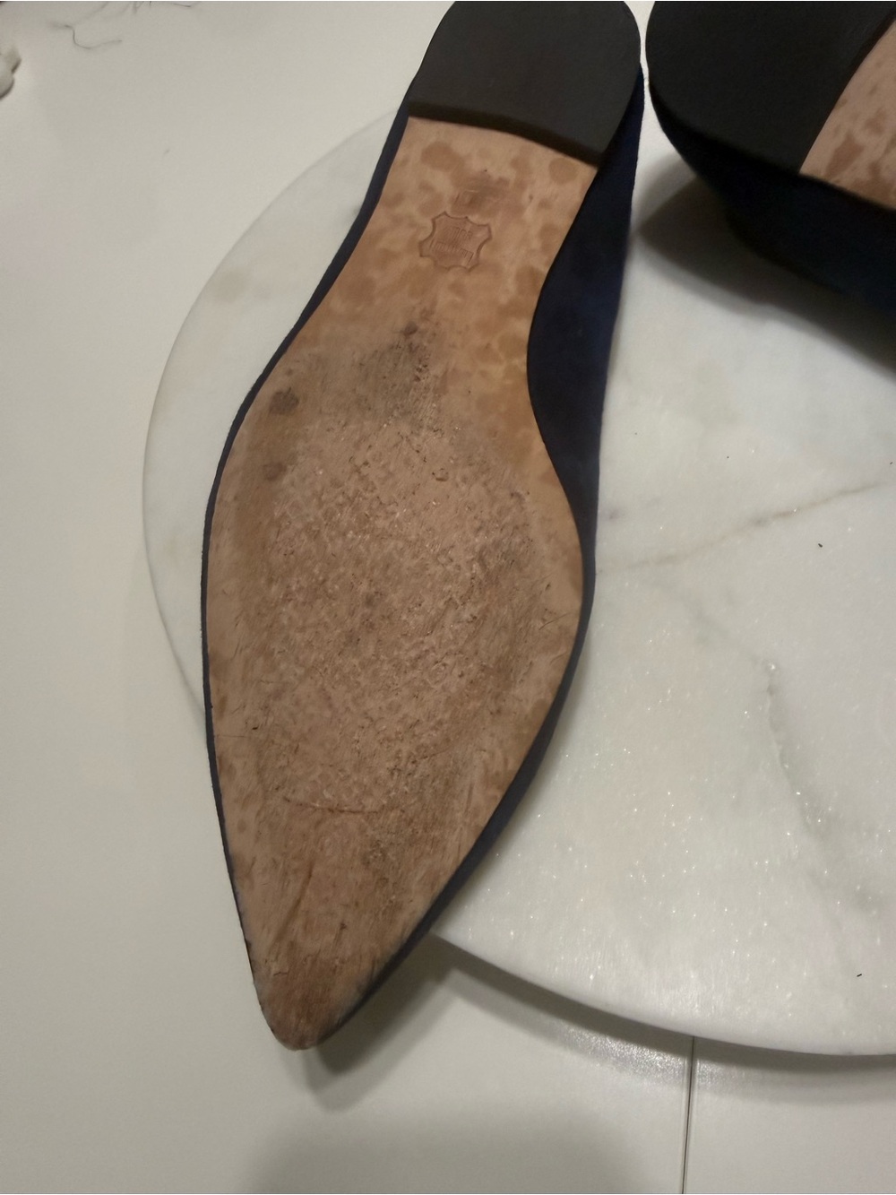Tory Burch Women's Navy Suede Pointed T-Strap Flats - Picture 3 of 4